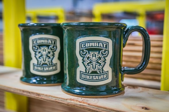 Stoneware mugs from Operation Combat Bikesaver
